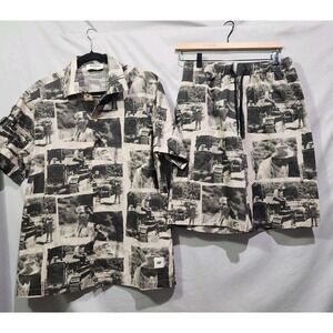 NEW CAT Caterpiĺlar Workwear Redefined AOP Field Button Up Shirt and Short Set